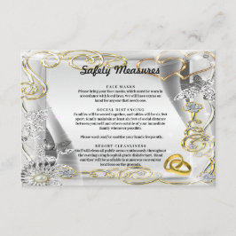 Cartão De Informações Dourados anéis de casamentos Corações Medidas de S