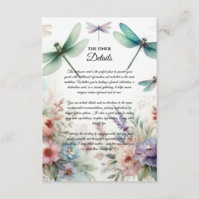 Cartão De Informações Dragonflies and Pastel Florals Enclosure Card (Frente)
