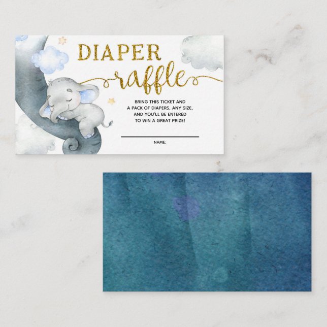 Cartão De Informações Dreamars Elephant Chá de fraldas Fralda Raffle (Frente/Verso)