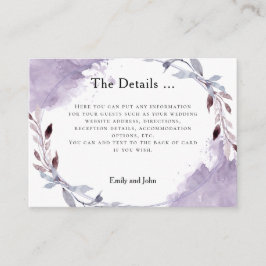 Cartão De Informações Dreamy Purple Deixa Aquarela Detalhes do Casamento