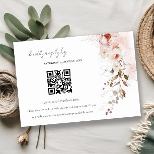 Cartão De Informações Dusky Fall Marsala Floral Casamento QR Código RSVP