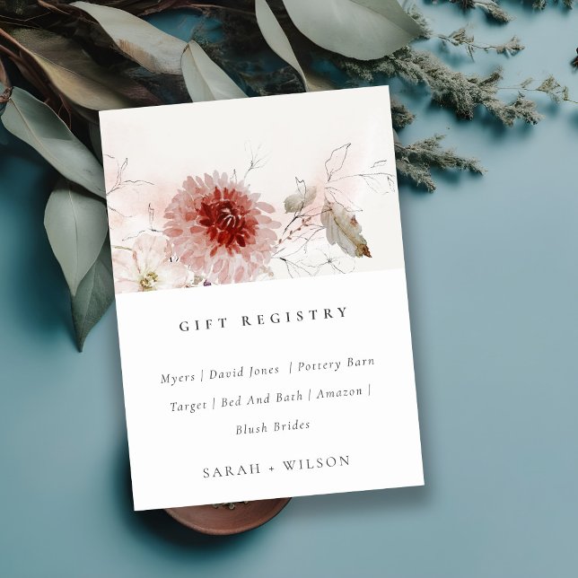Cartão De Informações Dusky Fall Marsala Floral Wedding Gift Registry (Criador carregado)