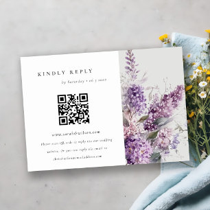 Cartão De Informações Dusky Lilac Cottage Floral Weding Código QR RSVP