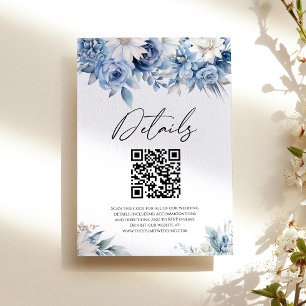 Cartão De Informações Dusty Blue Floral Flowers Código QR Detalhes de Ca