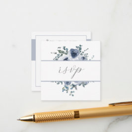 Cartão De Informações Dusty Blue Floral & Grey QR Code RSVP Card