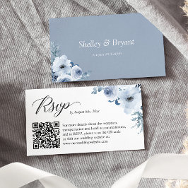 Cartão De Informações Dusty Blue Floral Weding RSVP Online Código QR