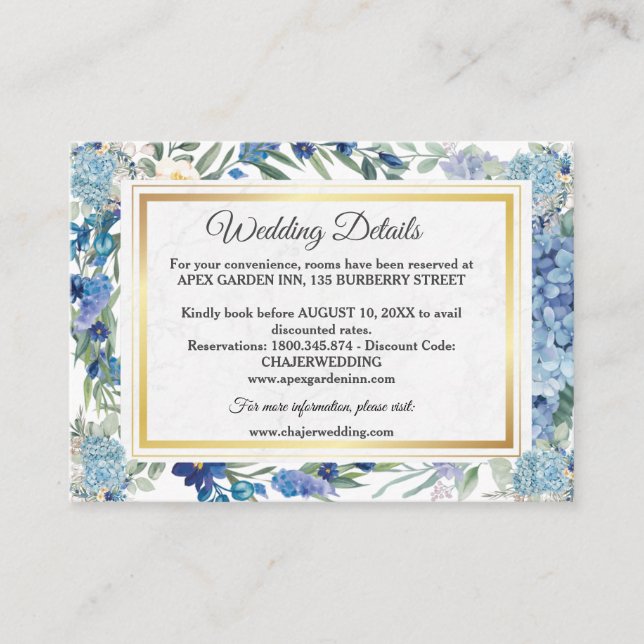 Cartão De Informações Dusty Blue Floral Wreath Greenery Casamento (Frente)