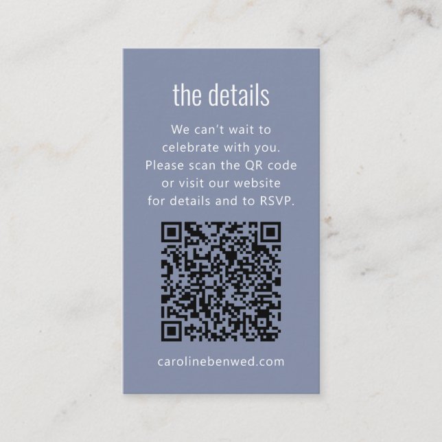 Cartão De Informações Dusty Blue Gray Modern Minimal Wedding Details QR  (Frente)