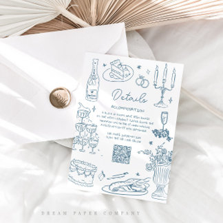 Cartão De Informações Dusty Blue Hand Drawn Casamento Whimsical