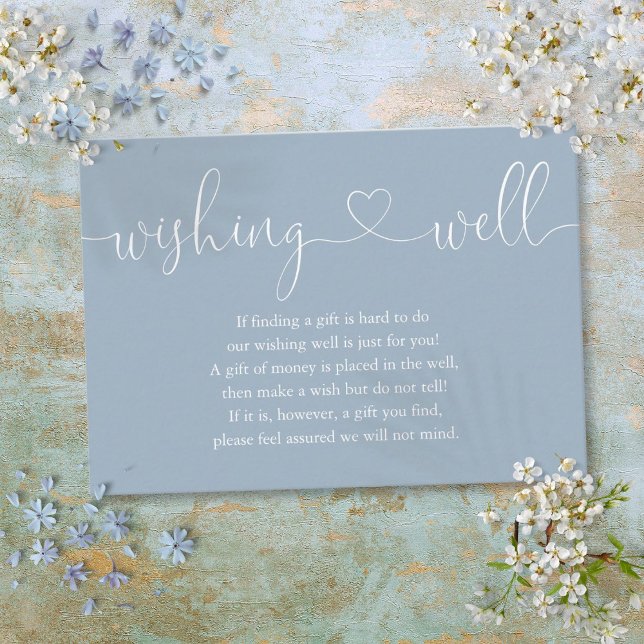 Cartão De Informações Dusty Blue Heart Script Wishing Good Weds (Dusty Blue Heart Script Wishing Well Wedding Enclosure Card)