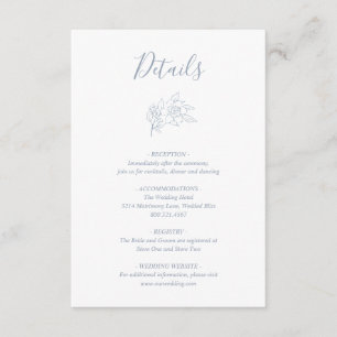 Cartão De Informações Dusty Blue Line Art Floral Elegant Weding