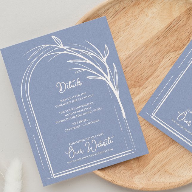 Cartão De Informações Dusty Blue Minimalist Arch Botanical Wedding (Dusty Blue Minimalist Arch Botanical Wedding Details Enclosure Card | Modern Wedding Information)