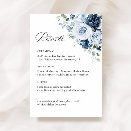 Cartão De Informações Dusty Blue Navy Floral Wedding Details, Ceremony