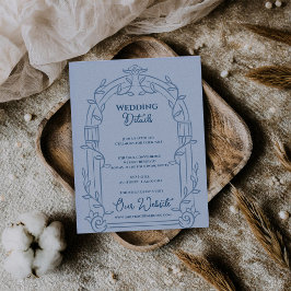 Cartão De Informações Dusty Blue Ornate Arch Botanical Wedding Details