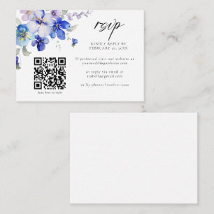 Cartão De Informações Dusty Blue Purple Floral Código QR Casamento RSVP