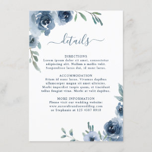Cartão De Informações Dusty Blue Slate Floral Botânico Casamento Chic
