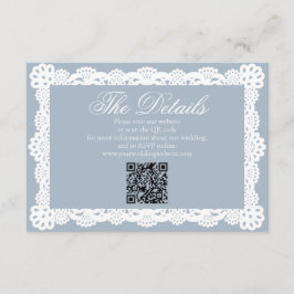 Cartão De Informações Dusty Blue Vintage Elegant Lace Wedding Website QR