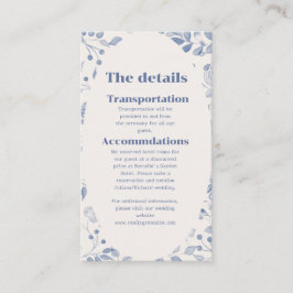 Cartão De Informações Dusty Blue Watercolor Floral Wedding Invitation