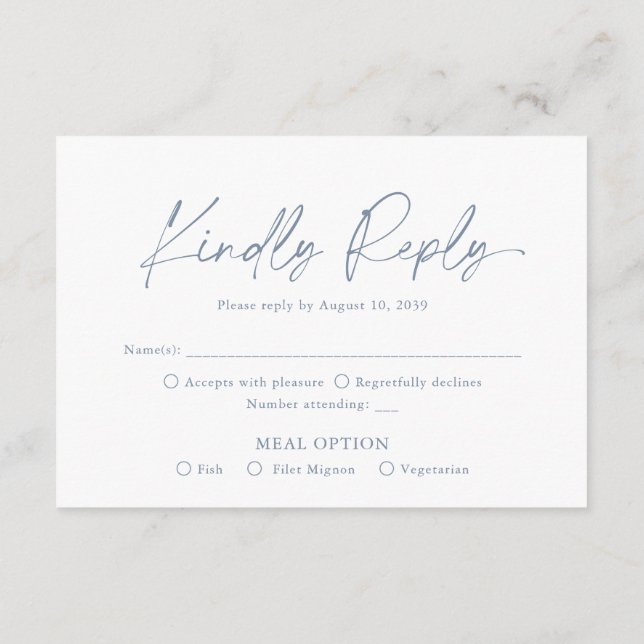 Cartão De Informações Dusty Blue Wedding RSVP Card (Verso)