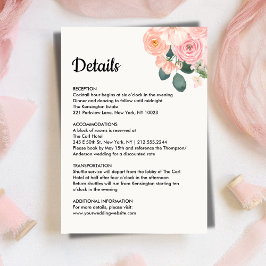 Cartão De Informações Dusty Blush Pink Floral Wedding Details Card