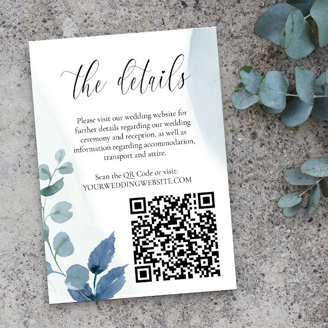 Cartão De Informações Dusty Eucalyptus Wedding Website Detalhes QR (QR Code Wedding Website Details card from my Dusty Eucalyptus wedding collection)