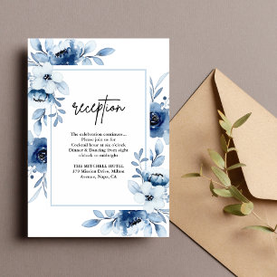 Cartão De Informações Dusty Marinho Azul Ivory Recepção de casamento Flo