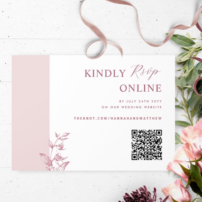 Cartão De Informações Dusty Pink, Burgundy Elegant Código QR RSVP Casame (Criador carregado)