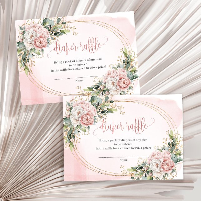 Cartão De Informações Dusty Pink Flowers Eucalyptus Baby Girl Raffle  (Dusty Pink Flowers Eucalyptus Baby Girl Raffle Insert)