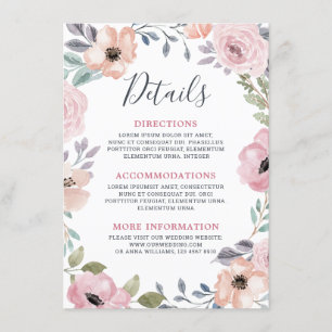 Cartão De Informações Dusty Pink Roses MidSummer Floral Detalhes do casa