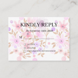 Cartão De Informações Dusty Purple Silver Gray Floral Rustic RSVP Card