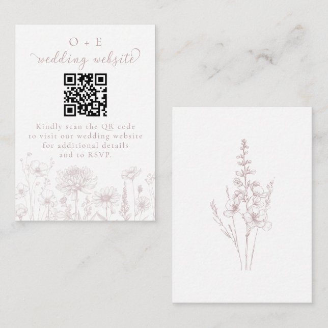 Cartão De Informações Dusty Rose Botanical Minimal Wedding Website QR  (Frente/Verso)