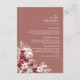 Cartão De Informações Dusty Rosewood & Blush Floral Wedding Details Card