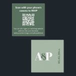 Cartão De Informações Dusty Sage Green Monograma Código QR Site de Casam<br><div class="desc">Esta placa de compartimento de blocos de cores moderna apresenta uma tipografia ousada e um código QR funcional que pode ser usado para direcionar convidados para seu site de casamento,  RSVP ou informações do registro.</div>