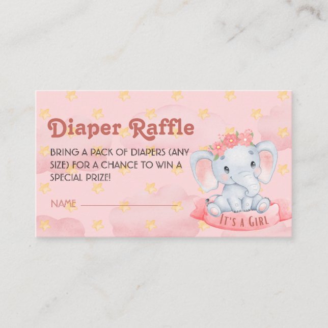 Cartão De Informações É uma menina elefante, Fralda rosa, Raffle Ticket (Frente)