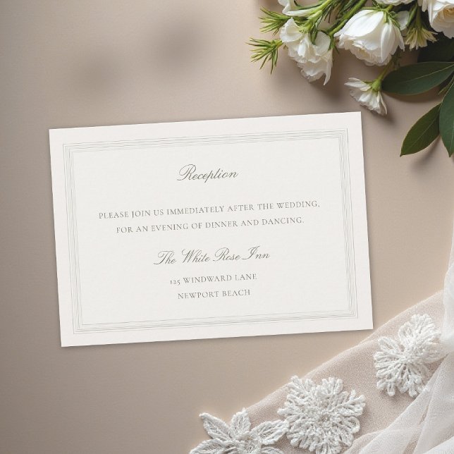 Cartão De Informações Ecru Triple Frame Formal Classic Wedding Reception (formal wedding reception card modern classic triple frame faux embossed black tie ecru traditional)