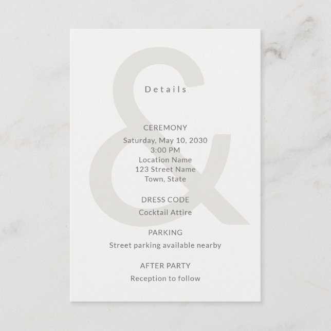 Cartão De Informações Editorial Typography Wedding Details Card (Frente)
