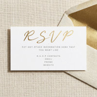Efeito de texto dourado, branco RSVP