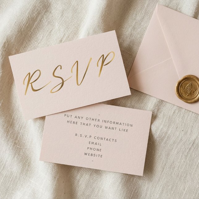 Cartão De Informações Efeito ouro, script, rosa casamento RSVP (Gold effect script, RSVP bridal pink Enclosure Card.)