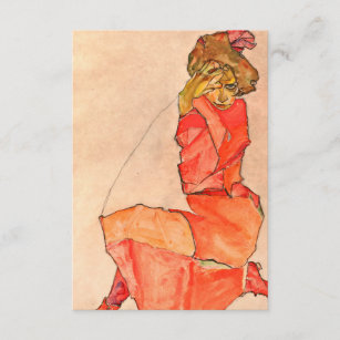 Cartão De Informações Egon Schiele - fêmea de ajoelhamento no vestido do
