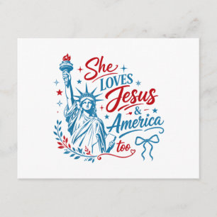 Cartão De Informações Ela Ama Jesus e a América Também 4 de Julho Cristo