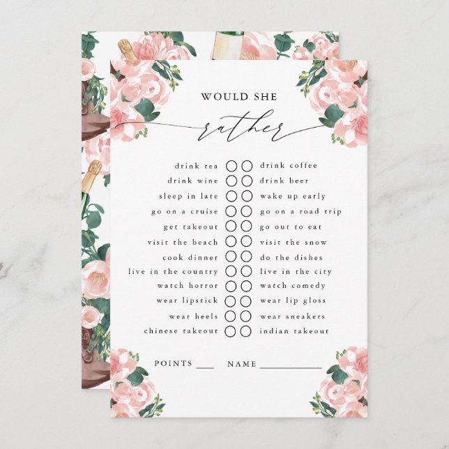 Cartão De Informações Ela Preferencialmente Boots & Bubble Party Game? (Frente/Verso)