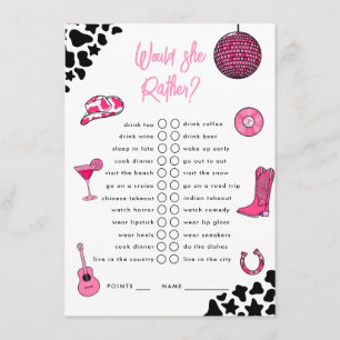 Cartão De Informações Ela Preferiria Cowgirl Disco Despedida de Solteira