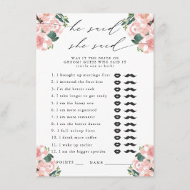 Cartão De Informações Ele Disse, Ela Disse Boots & Bubble Party Game