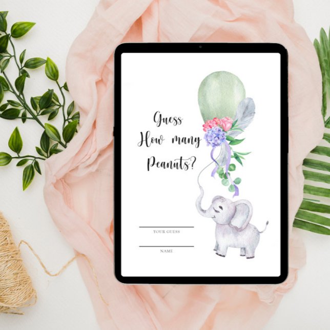 Cartão De Informações Elefante e Balão adivinham quantos amendoins (Criador carregado)