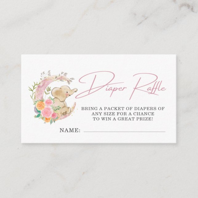 Cartão De Informações Elefante - Fralda Floral Moon Raffle (Frente)