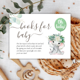 Cartão De Informações Elefante Verde Balão Verde Livro Verde para Bebê