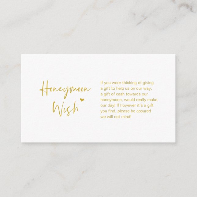Cartão De Informações elegância casual mínima, Dourada, desejo de lua de (Frente)