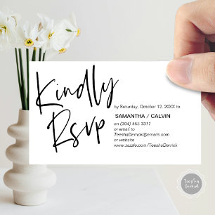 Cartão De Informações Elegância Casual, Script Preto, resposta RSVP