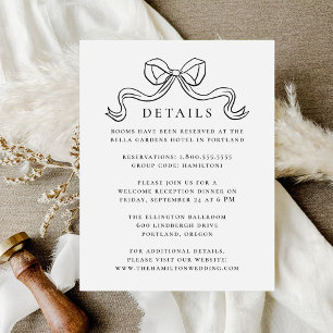 Cartão De Informações Elegância Clássica Detalhes de Casamento com Laço