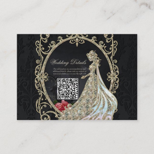 Cartão De Informações Elegância em ouro e preto. (Frente)